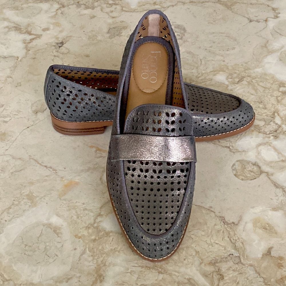 NWT! Franco Sarto Women's Hudley2 Loafer Dark Grey Metallic Classic Comfort
